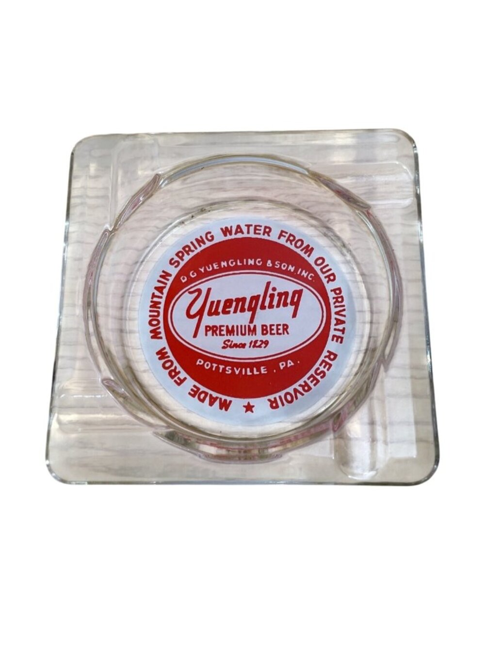 Vtg Yuengling Premium Beer Square Glass Ashtray Pottsville PA MCM 1950s 60s 4.5”